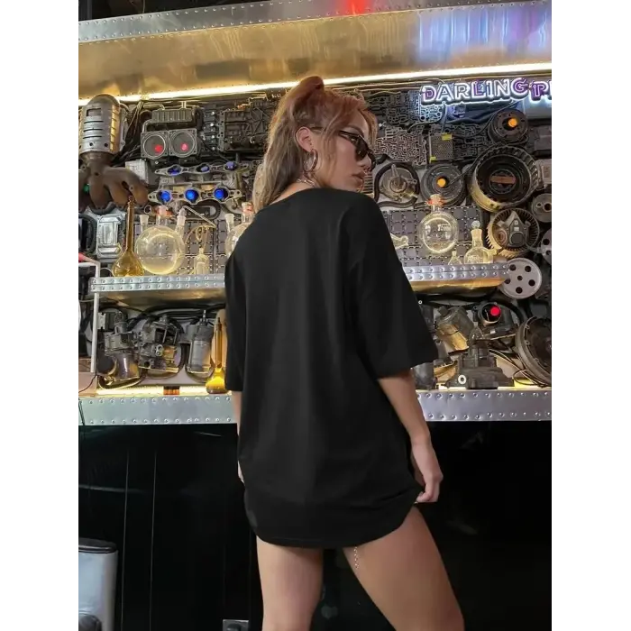 Kadın Tişört Shut up Baskılı Bisiklet Yaka Kısa Kol T-shirt - Siyah