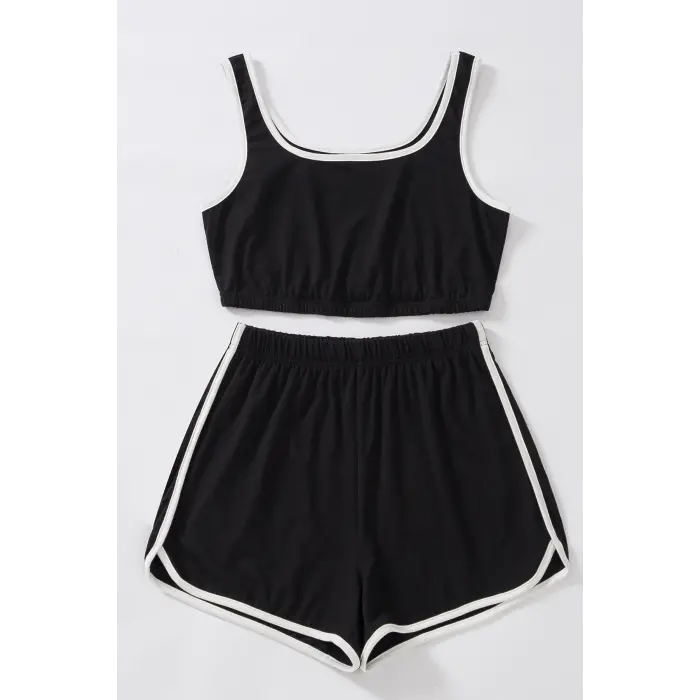 Kadın Siyah Askılı Crop Top ve Şortlu Gecelik Takım H110560