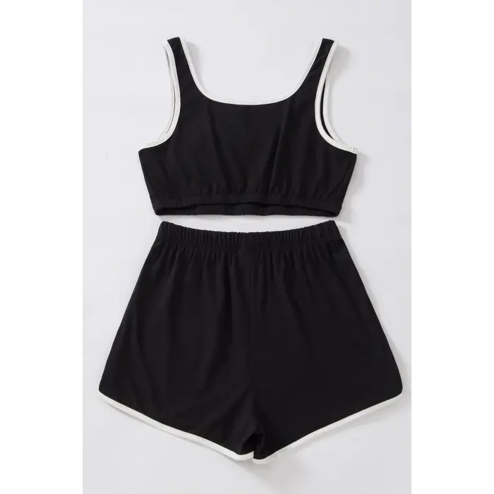 Kadın Siyah Askılı Crop Top ve Şortlu Gecelik Takım H110560