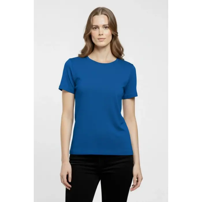 Kadın T-Shirt Bisiklet Yaka Slim Fit Likralı Tişört Yazlık Basic Body - İndigo