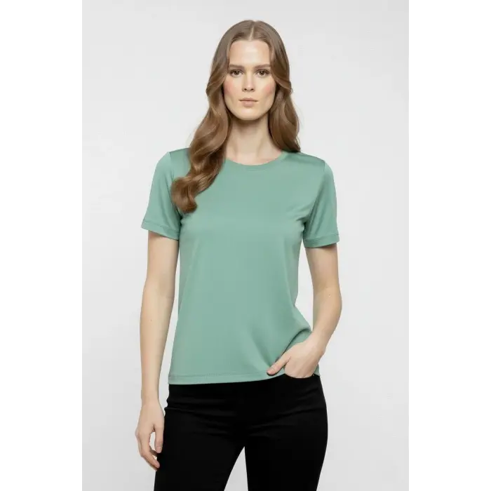 Kadın T-Shirt Bisiklet Yaka Slim Fit Likralı Tişört Yazlık Basic Body - Mint Yeşili