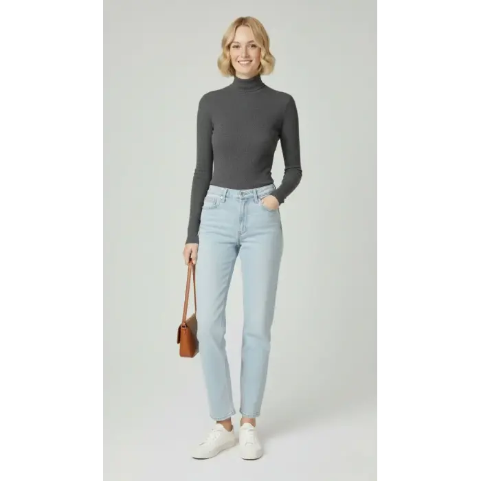 Kadın Tam Boğazlı Fitilli Likrali Kaşkorse Slimfit Badi  - Antrasit