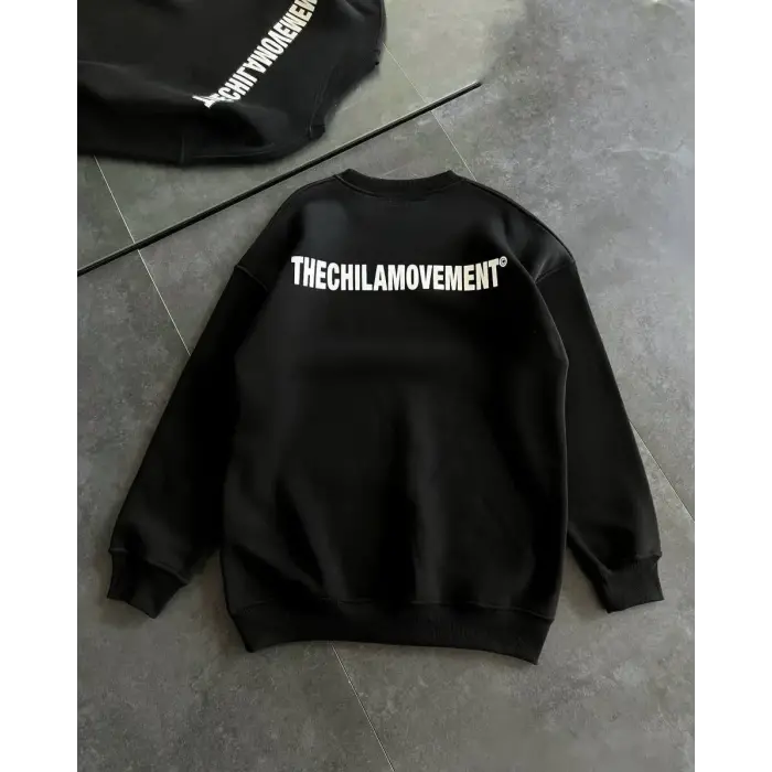 Kadın 3 iplik Kışlık pamuklu Bisiklet Yaka Oversize Baskılı SweatShirt - Siyah