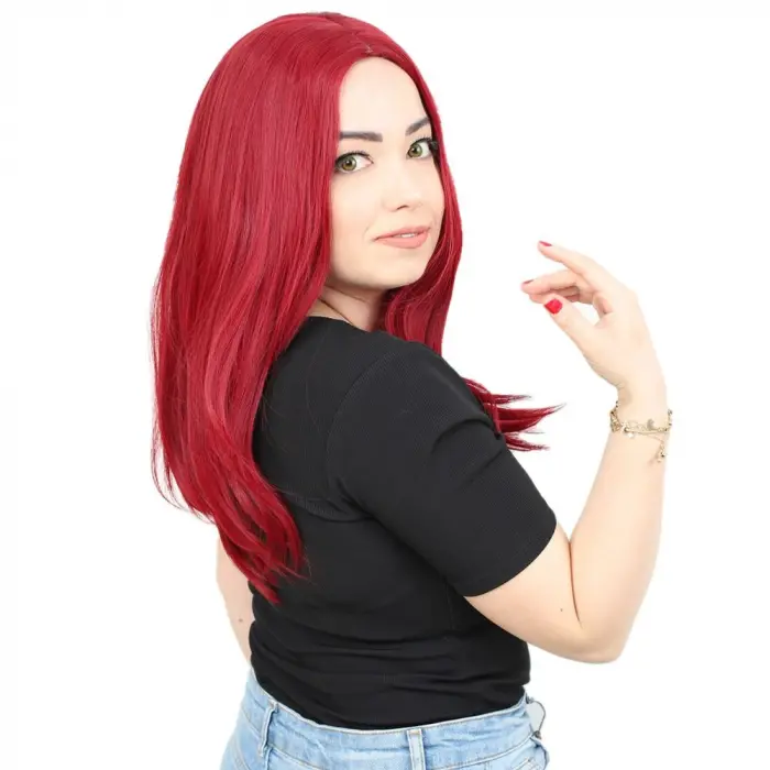 Kahkülsüz Fiber Sen Orta Boy Düz Peruk / Kızıl