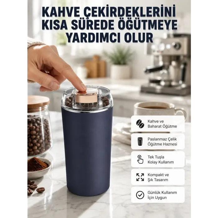 Kahve ve Baharat Öğütücü Kolay Temizlenebilir Paslanmaz Çelik Taşınabilir