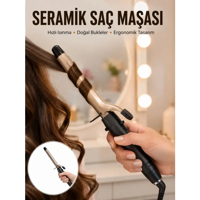 Kalın Bukleler İçin 25 mm Saç Maşası Seramik Plakalı 230 Derece Yeni Nesil