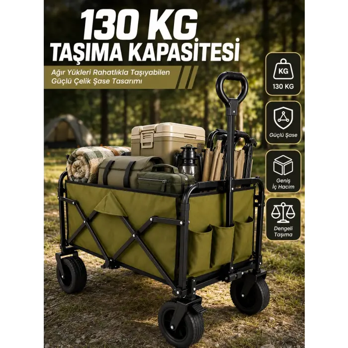 Kamp, Piknik, Plaj ve Alışveriş İçin Çok Amaçlı Katlanabilir Wagon