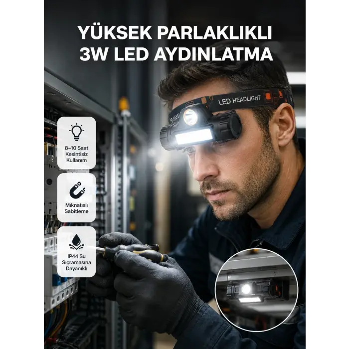 Kamp ve Doğa İçin Şarjlı LED Baş Feneri – Mıknatıslı, Su Geçirmez