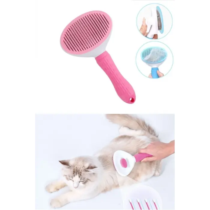 Karamel Kendini Temizleyen Tuşlu Kedi Köpek Tarağı Pembe 10 x 20 cm