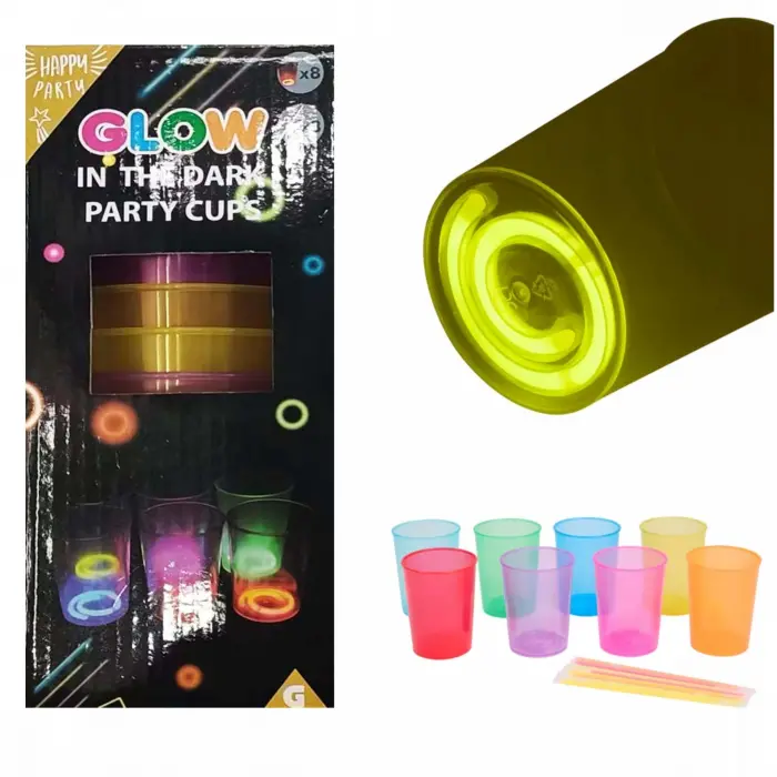 Karanlıkta Yanan Gece Işığı Mega Glow Bardaklar 8 Adet 8.5 X 10.5 Cm Bx40