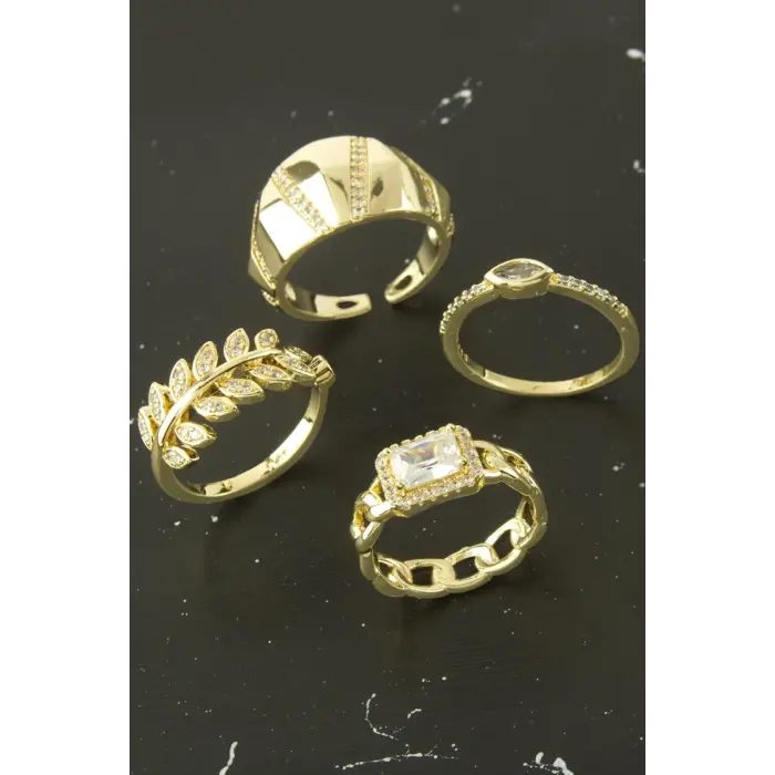 Karışık Lüks Zirkon Taşlı Çelik Yüzük 1 Adet