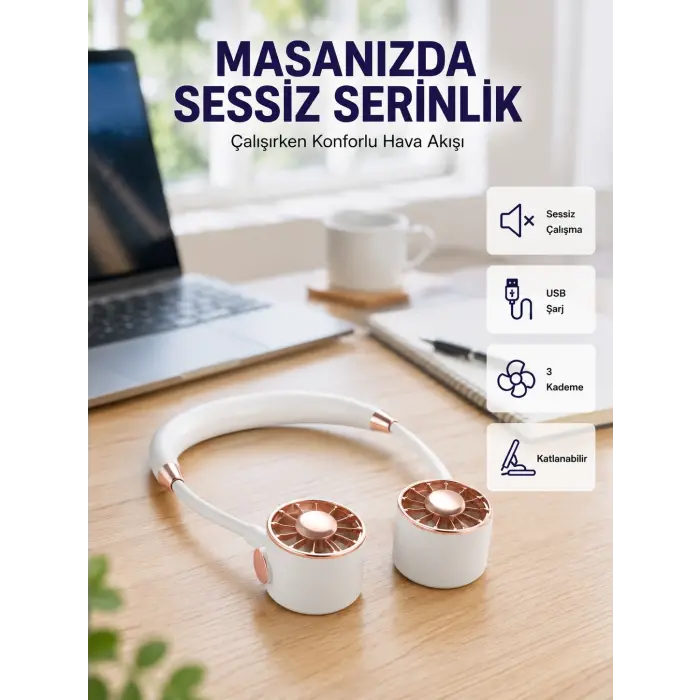 Katlanabilir Asılabilir Mini Fan USB Şarjlı 3 Kademeli Sessiz
