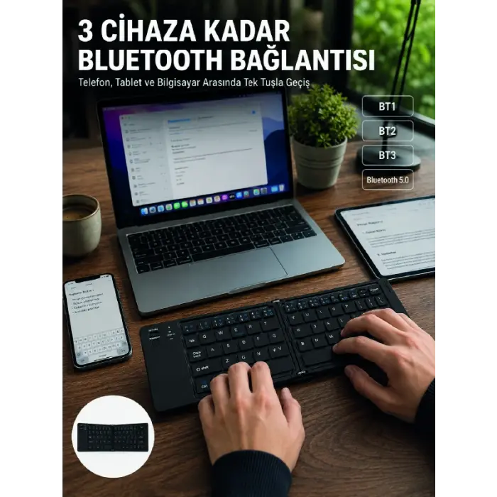 Katlanır Bluetooth Klavye Telefon Tablet Laptop Uyumlu Kablosuz Klavye