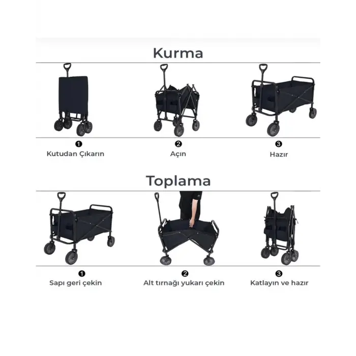 Katlanır Kamp ve Plaj Arabası Büyük Kapasiteli Taşıma Vagonu
