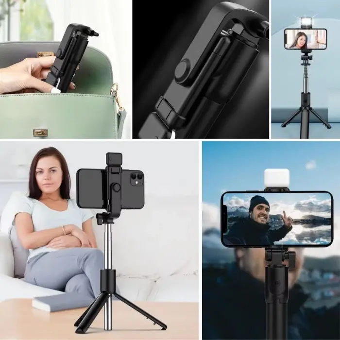 Kendiliğinden Led Işıklı Kumandalı Uzayabilen Selfie Çubuğu,masa Üstü Tripod Bx40