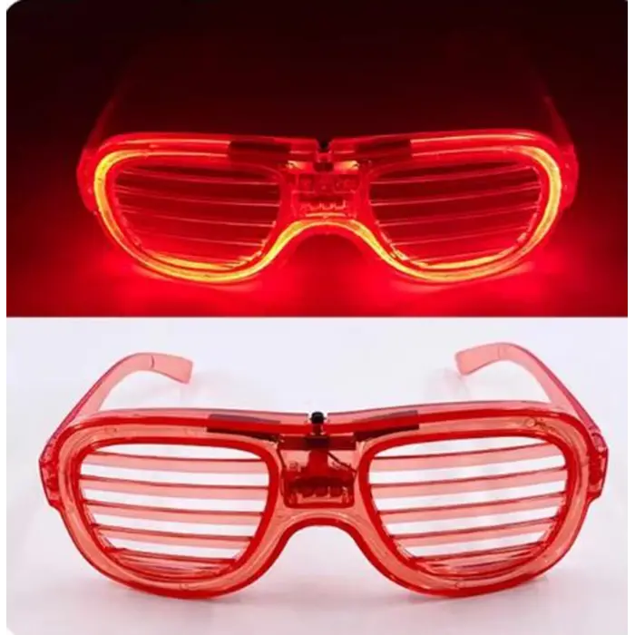 Kırmızı Led Işıklı Parti Gözlüğü - Neon Glow Şerit Gözlük 3 Modlu Bx40