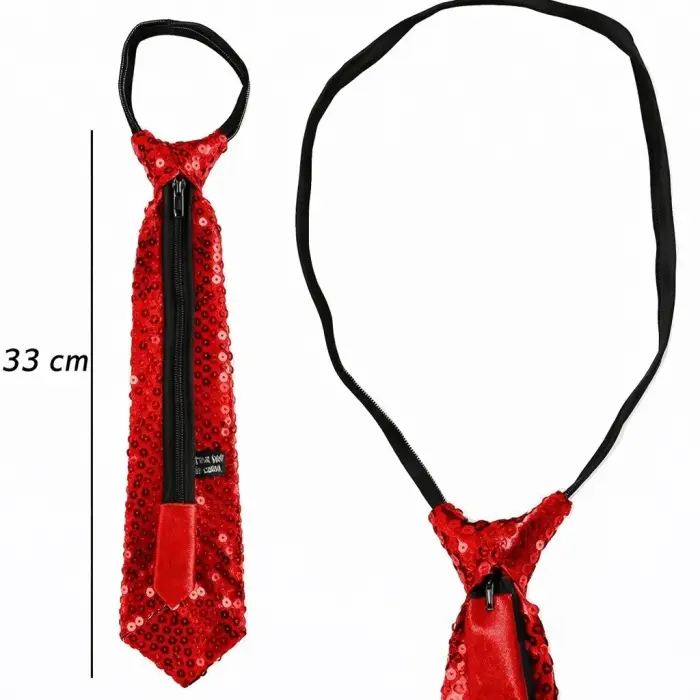 Kırmızı Renk Pul Payetli Işıltılı Parti Kravatı 33 Cm Bx40