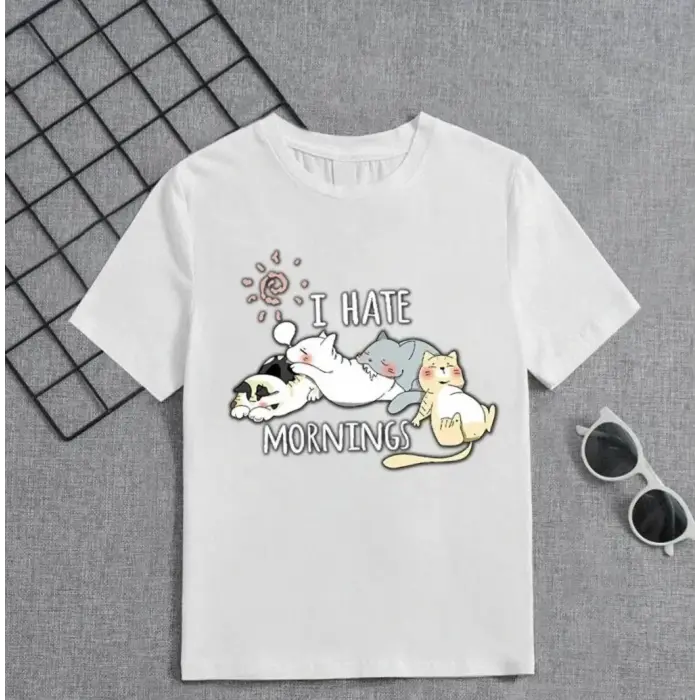 Kız Çocuk Bisiklet Yaka Baskılı T-Shirt - Beyaz