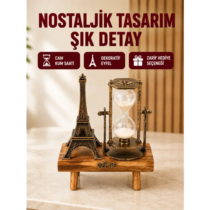 Klasik Tasarımlı Ahşap Kum Saati – Ev ve Ofis İçin Masaüstü Aksesuarı