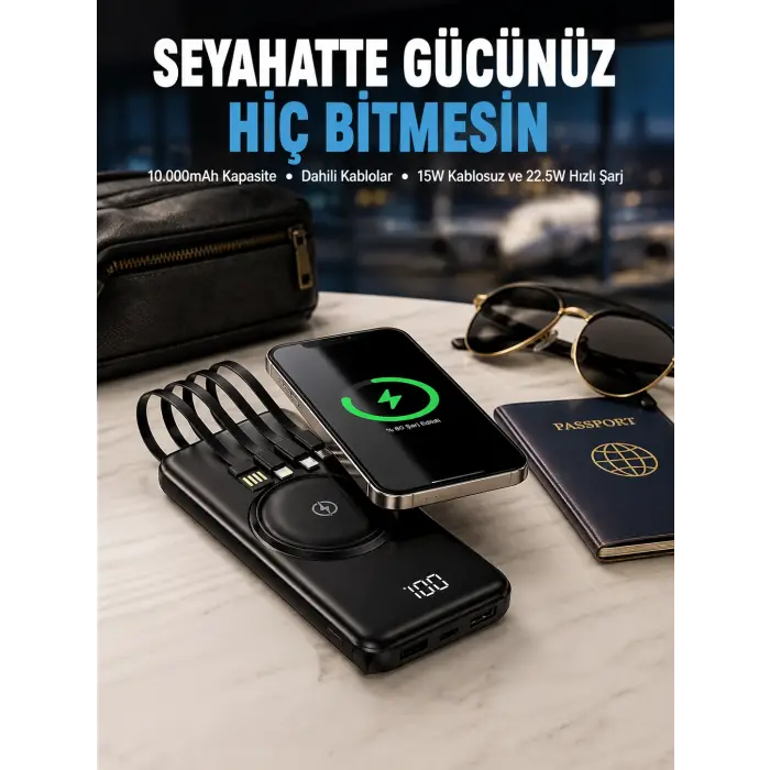 Kompakt Tasarım, Güçlü Performans – 10000mAh Kablosuz Powerbank