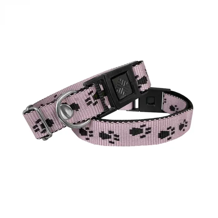 Köpek Tasması Patili Dokuma 2 cm - Min: 30 cm - Max: 50 cm Açık Pembe