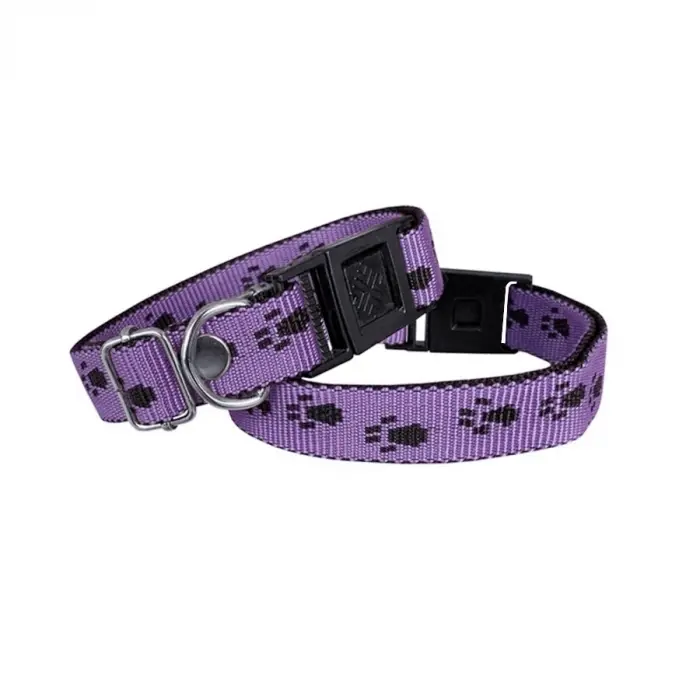 Köpek Tasması Patili Dokuma 2 cm - Min: 30 cm - Max: 50 cm Mor