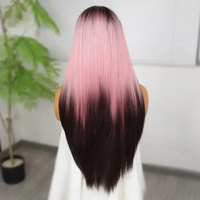 Koyu Kestane Pembe Ombreli Fiber Sen Tül Peruk