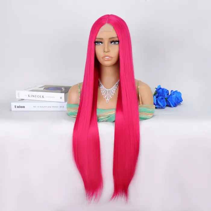 Koyu Pembe Ekstra Uzun Tül Peruk