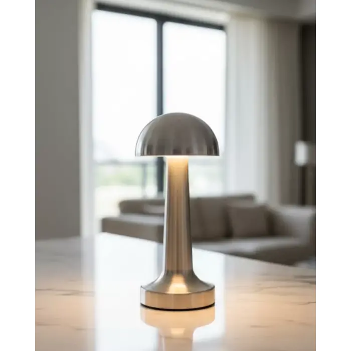 Krom Mantar Masa Lambası Dokunmatik 3 Renk LED Şarjlı Taşınabilir Gece Lambası
