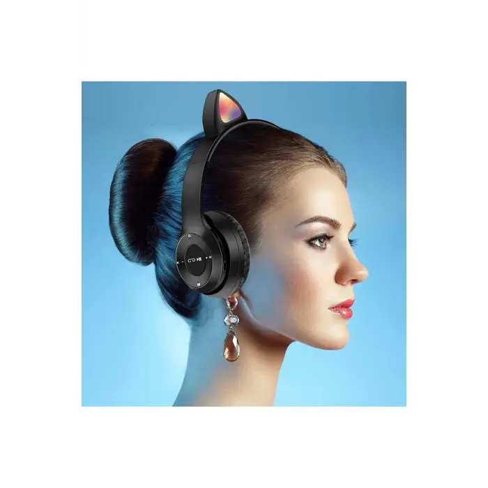 Kulak Üstü Bluetooth Kulaklık, RGB Işıklı ve Dokunmatik Kontrollü, Mikrofonlu, Siyah Renk