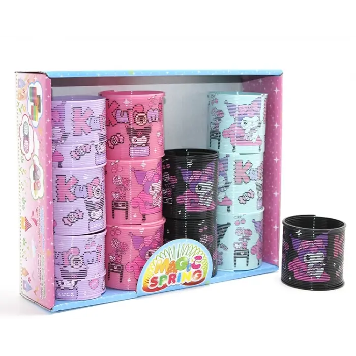 Kuromi Baskılı Magic Spring Stres Yayı - Standlı Mor Ve Siyah Renk 12li Seti Alk3987