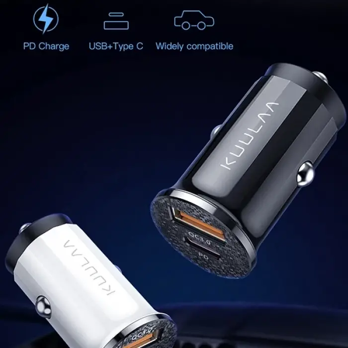 KUULAA 42W USB + Type-C Çift Çıkışlı Mini Hızlı Araç Şarj Cihazı-(5775)