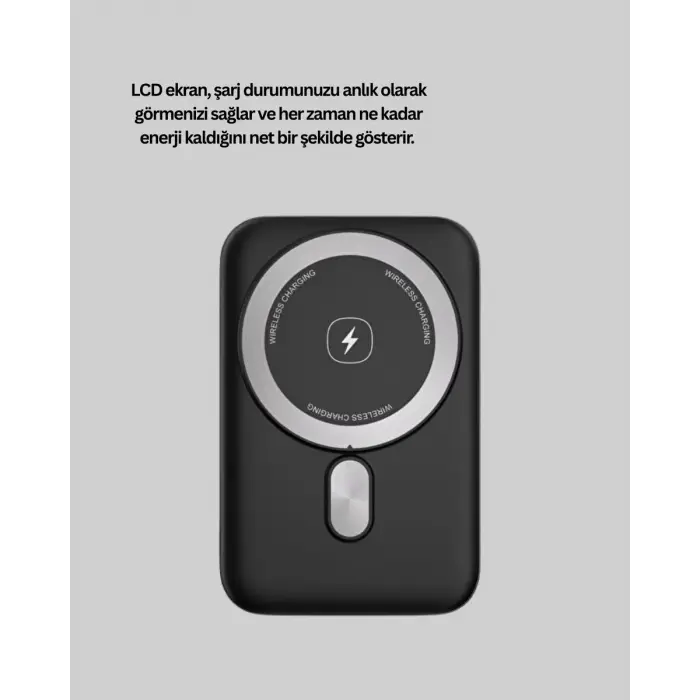 LCD Ekranlı Kablosuz Powerbank Type C ve USB Çıkışlı