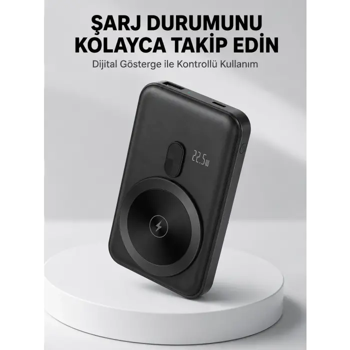 LCD Ekranlı Kablosuz Powerbank Type C ve USB Çıkışlı Yeni Nesil