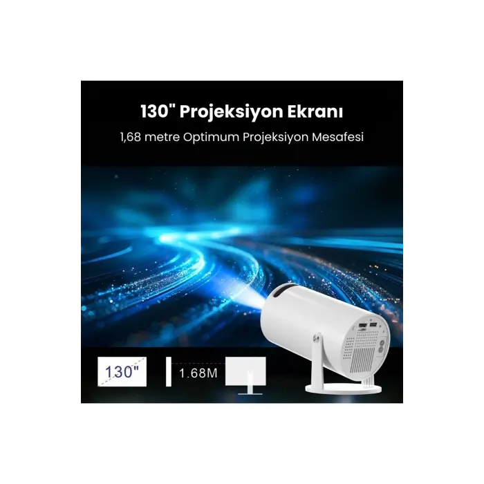 LCD FULL HD 1280x720 çözünürlük, 2.69 inç ekran, siyah taşınabilir Android projektör