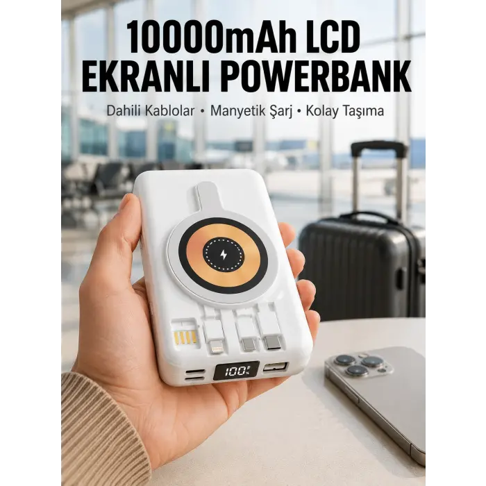 LCD Göstergeli Manyetik Powerbank Type C USB Girişli Yeni Nesil