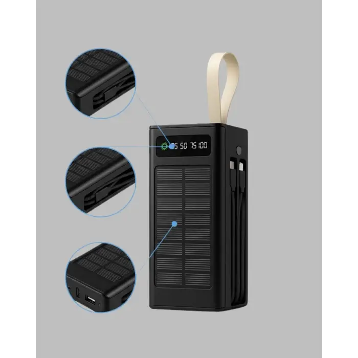 LED Aydınlatmalı Güneş Panelli Powerbank Seyahat ve Kamp İçin