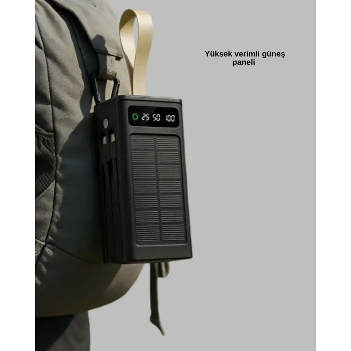 LED Aydınlatmalı Güneş Panelli Powerbank Seyahat ve Kamp İçin