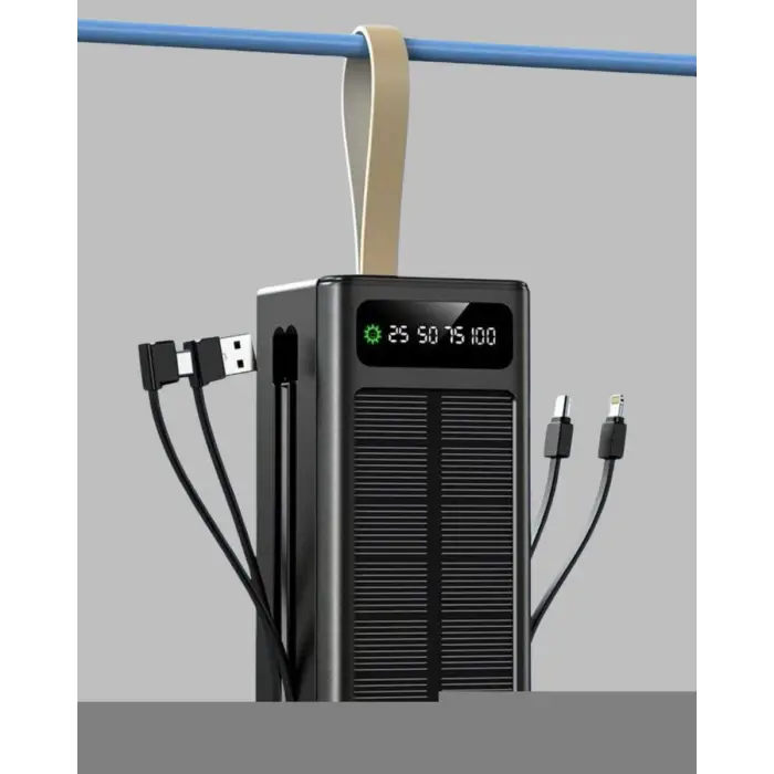 LED Aydınlatmalı Güneş Panelli Powerbank Seyahat ve Kamp İçin