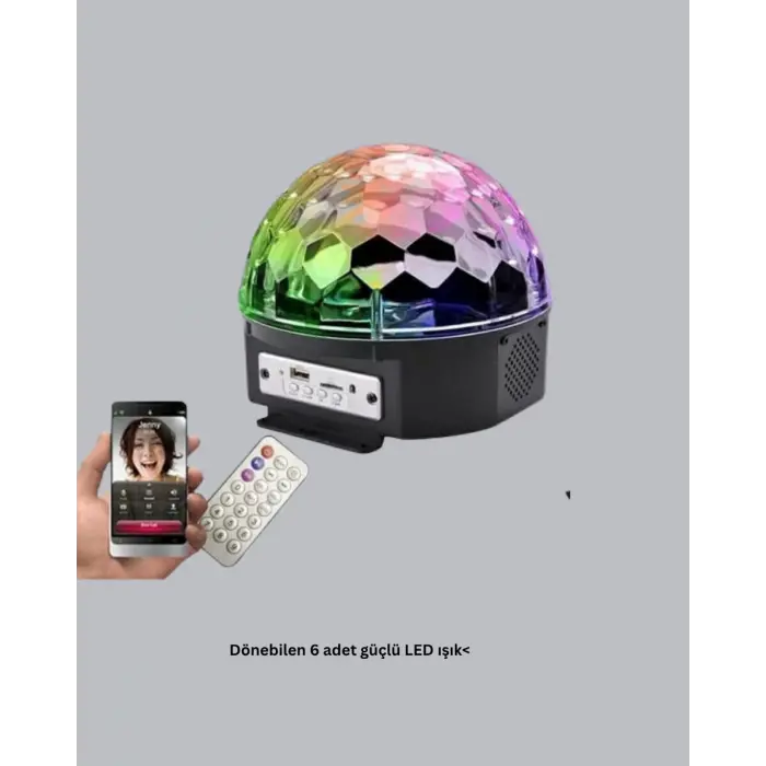 LED Disko Küresi Bluetooth Hoparlörlü Ritimle Senkronize Döner Işıklı