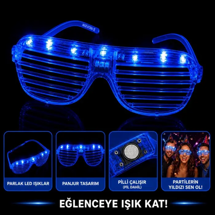 LED Işıklı Panjur Parti Gözlüğü Mi Renk Shutter Gözlük