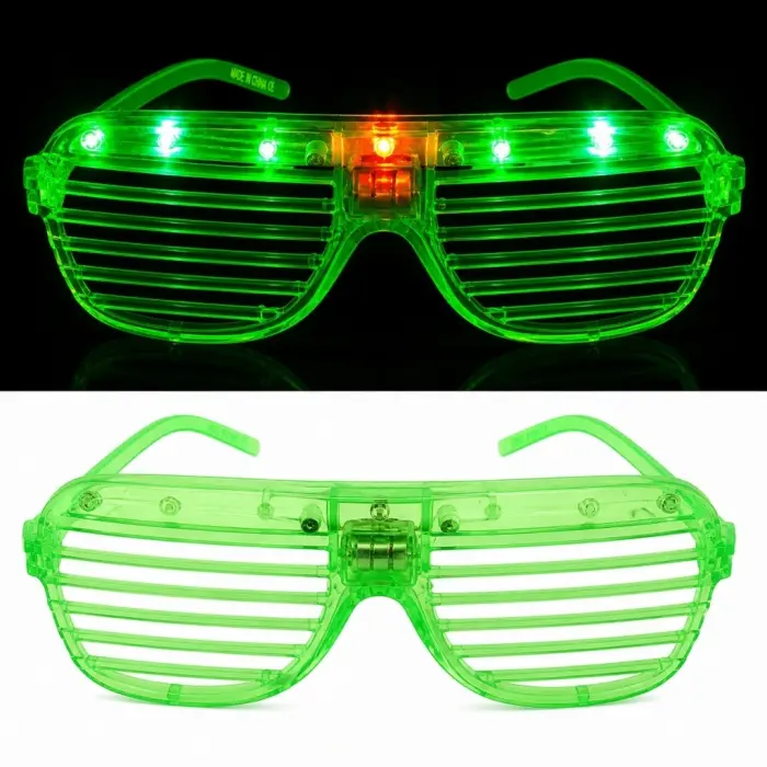 LED Işıklı Panjur Parti Gözlüğü Yeşil Renk  Gözlük