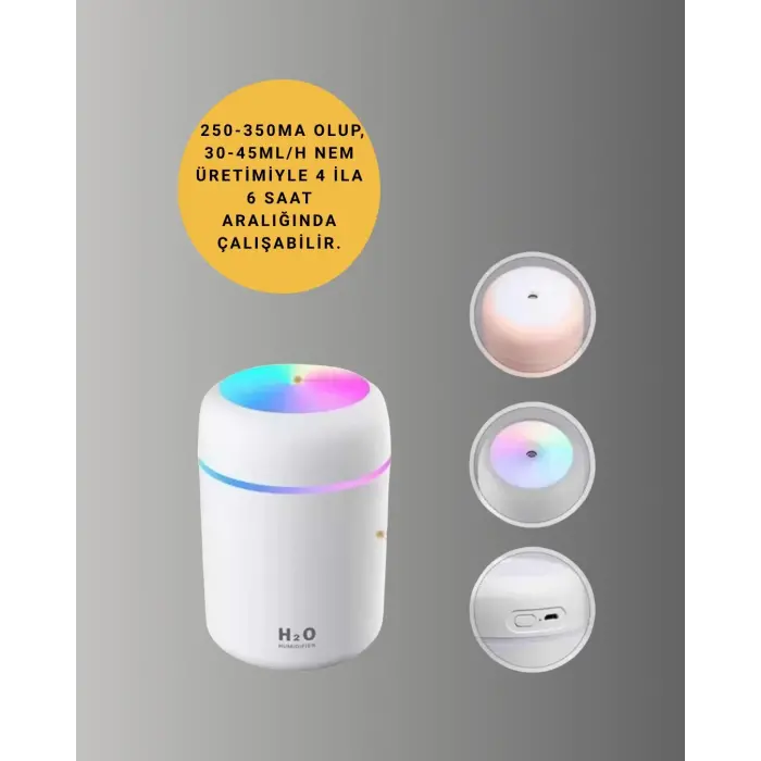 LED Işıklı Sessiz Masaüstü Nemlendirici – 3 Buhar Modu
