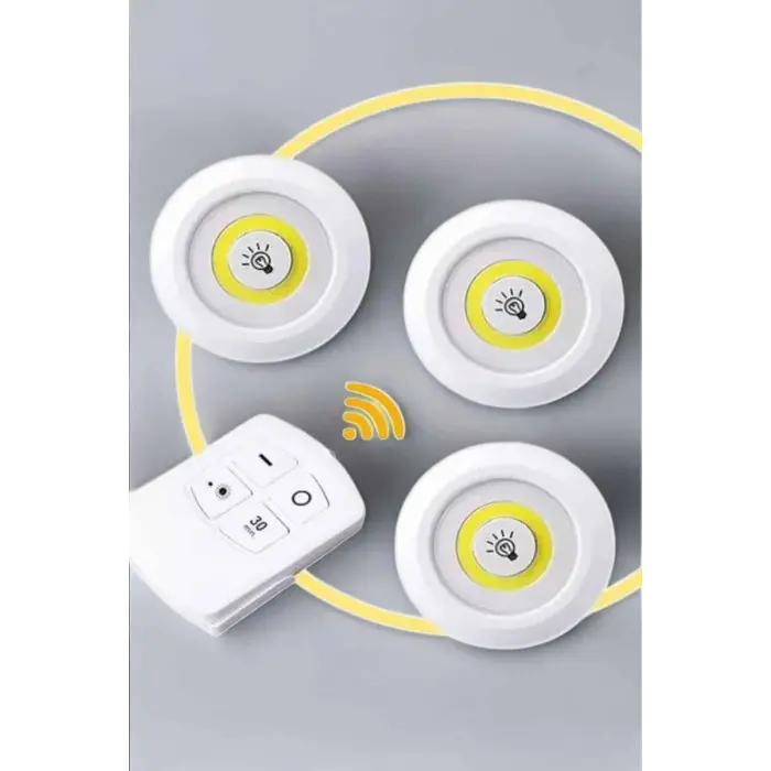 Led Lamba 3lü Uzaktan Kumandalı Yapışkanlı Beyaz Işık