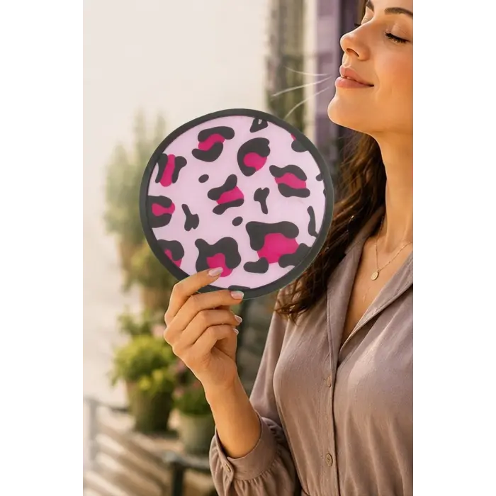 Leopar Desenli Kore Yelpaze 20 cm