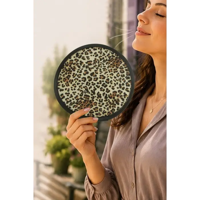 Leopar Desenli Kore Yelpaze 20 cm