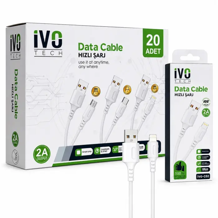 Lightning Hızlı Şarj Data Kablosu (20’li Paket) TECH iVO-C02