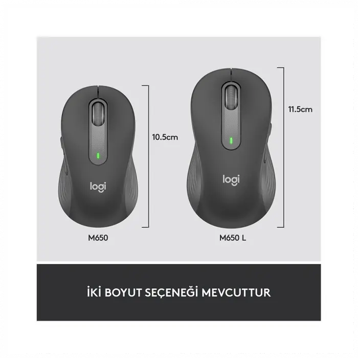 LOGITECH 910-006236, M650L Signature, Siyah, Sağ El, USB Nano 2,4G Kablosuz,4000dpi, Optik, 5 Tuşlu, 24ay Pil Ömrü, Sessiz Mouse