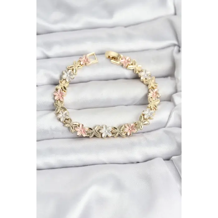 Lotus Model Pirinç Gold ve Pembe Renk Kadın Bileklik