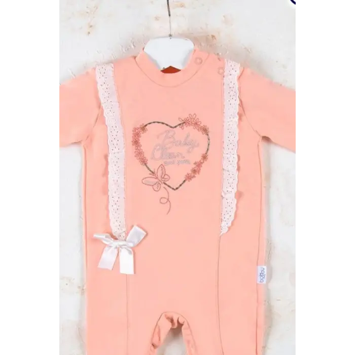 Love Kalp Nakışlı % 100 Pamuk Kız Bebek Tulumu